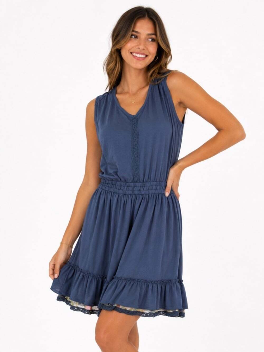 Mary Jane Clothing Blue Women’s Plus Knit Sleeveless Ruffled Casual Summer XXL